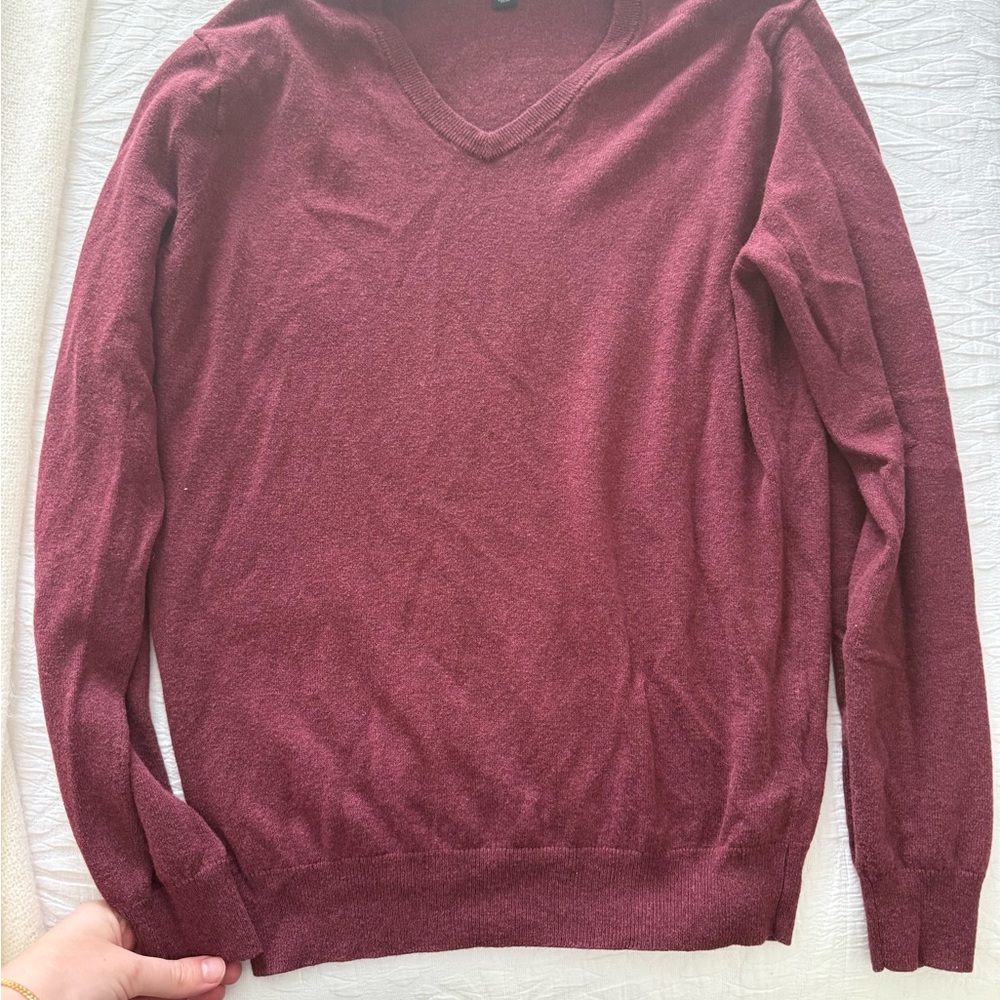 J. Crew Men's Maroon V-Neck Sweater